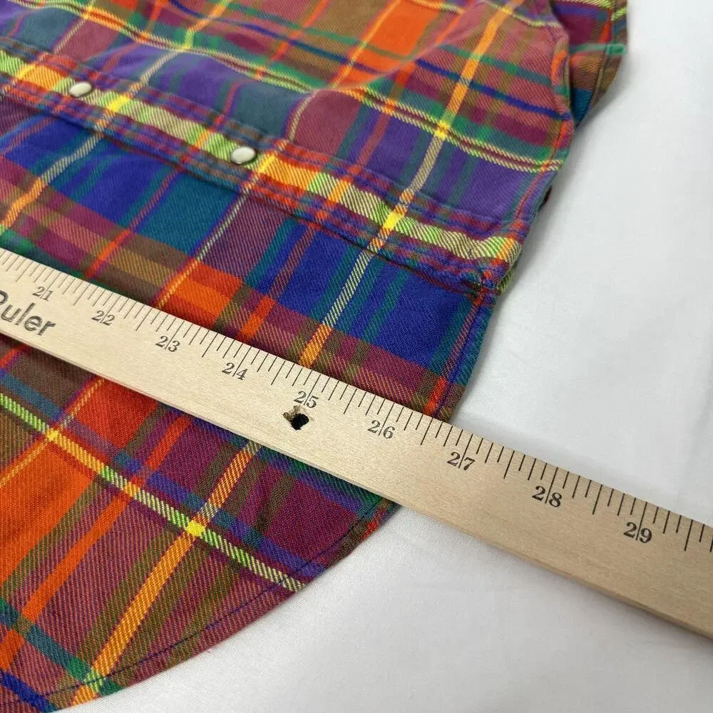 Ralph Lauren Shirt Boys 14 Plaid Western Pearl Snap Orange Long Sleeve Cotton